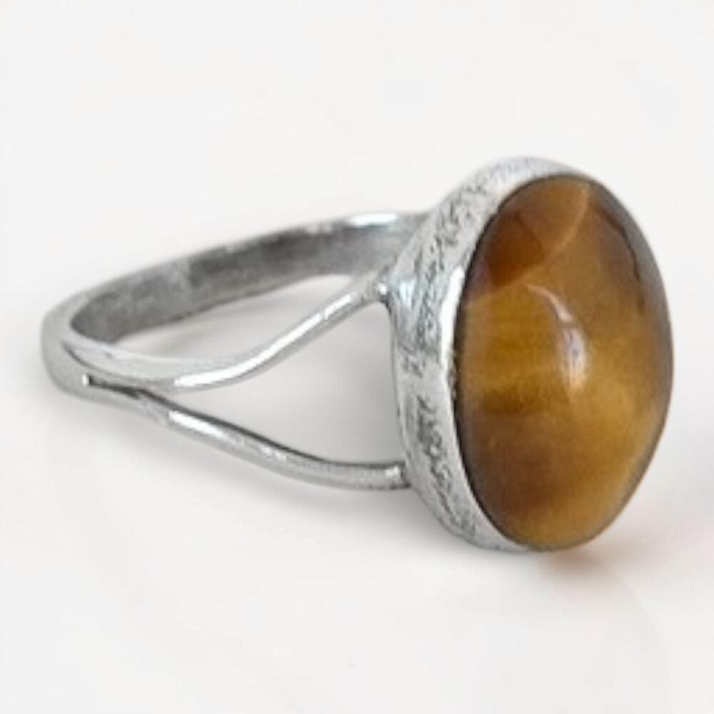 Vintage Tiger Eye Oval Gemstone Ring Sterling Silver 925 Signed Size 5.5 2.5g